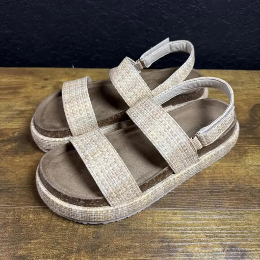 Pierre Dumas‎ Max-1 Tan Raffia Woven Platform Sandals Womens Size 10